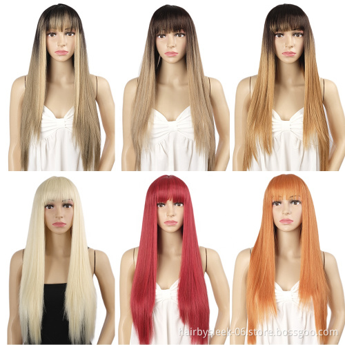 Rebecca long synthetic hair wigs straight super soft fiber weave Light front bangs machine made wigs wholesale synthetic wigs